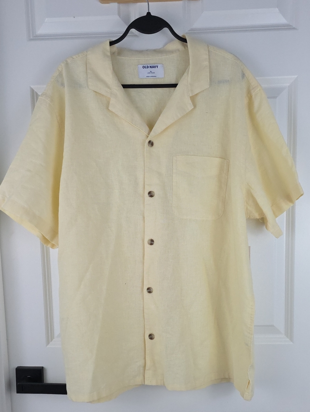 Old Navy Men's Linen Blend Short-Sleeve Camp Shirt in Pale Yellow Nwt Size XL